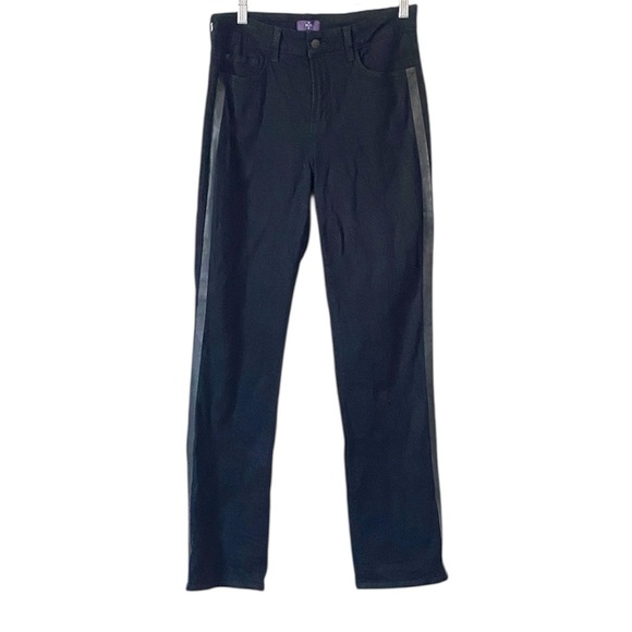 NYDJ Black Straight Leg side stripe Jeans high waist black size 10 - Picture 1 of 12